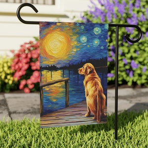 Bandeira de jardim Golden Retriever: decoração de quintal com arte canina excêntrica
