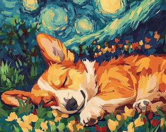 Corgis Leinwanddruck Sternennacht: Tiermotiv Hundeposter