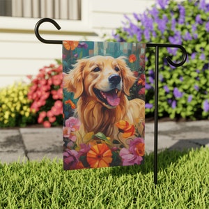 Bandeira de arte para casa Golden Retriever: decoração para jardim de cachorro