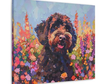 Chocolate Golden Doodle Art | Floral Dog Wall Decor