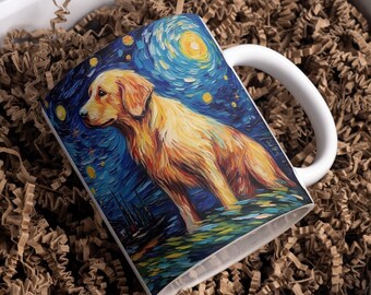 Golden Retriever Ceramic Mug 11oz- Golden Retriever Design Coffee Mug Starry Night Mug, Cute Dog Gifts, Golden Retriever Mug, Dog Mom Gift.