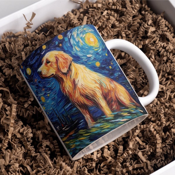 Golden Retriever Ceramic Mug 11oz- Golden Retriever Design Coffee Mug Starry Night Mug, Cute Dog Gifts, Golden Retriever Mug, Dog Mom Gift.