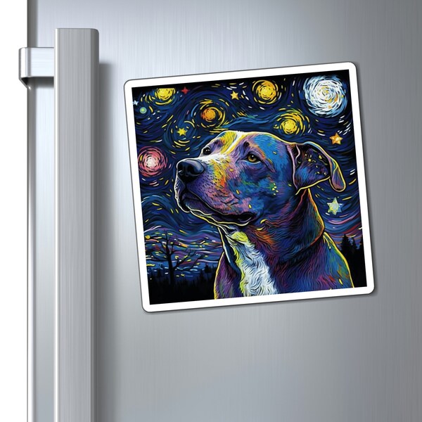 Magnets- Pitbull Starry Night Design, House Warming Gift, Kitchen Accessories, Home Decor, Dog lover, Refrigerator Magnet.