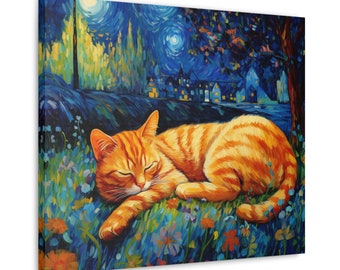 Orange Tabby Cat Canvas: Colorful Feline Art, Cat Lover Gift