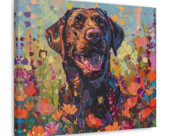 Chocolate Lab Canvas Art: Floral Dog Mom Gift