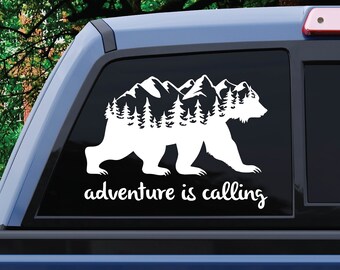 CAR DECAL | Adventure is calling - Bear Sticker | Bear Decal | Adventure Sticker | Mountain Decal | Custom Vinyl Car Decal
