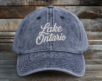 Lake Ontario Embroidered Dad Hat, Vintage Washed Cap, Great Lakes Hat, Ontario Lake Hat, Lake Life, Cottage Hat, Canadian Gift, Outdoor Hat