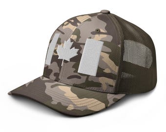Boné Trucker Camuflado com a Bandeira do Canadá, Bordado da Folha de Bordo Canadense, Boné para Atividades ao Ar Livre, Boné Ajustável em Tela, Presente Ideal para Camping, Pesca e Trilhas, Unissex