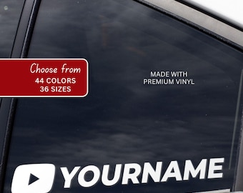 Adesivo de vinil personalizado com nome de usuário do YouTube - Adesivo personalizado com nome de usuário do YouTube para carro, laptop e janela.