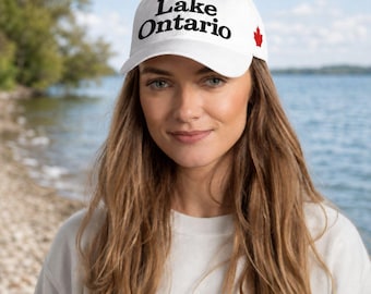 Lake Ontario Embroidered Dad Hat with Maple Leaf, Great Lakes Hat, Ontario Lake Hat, Lake Life, Cottage Hat, Canadian Gift, Outdoor Hat