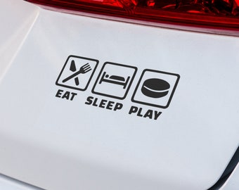 Eat Sleep Play Hockey Vinyl Decal, Funny Hockey Car or Laptop Sticker for Players