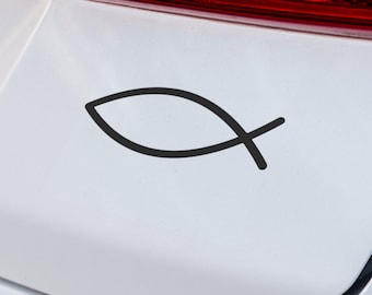 Pegatina de Jesús Fish / Vinilo premium / Adhesivo para ventana de coche y portátil / Fabricado en Canadá