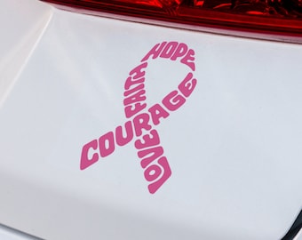 Cancer Awareness Ribbon with Hope Courage Words Vinyl Decal, Support Sticker, Car SUV