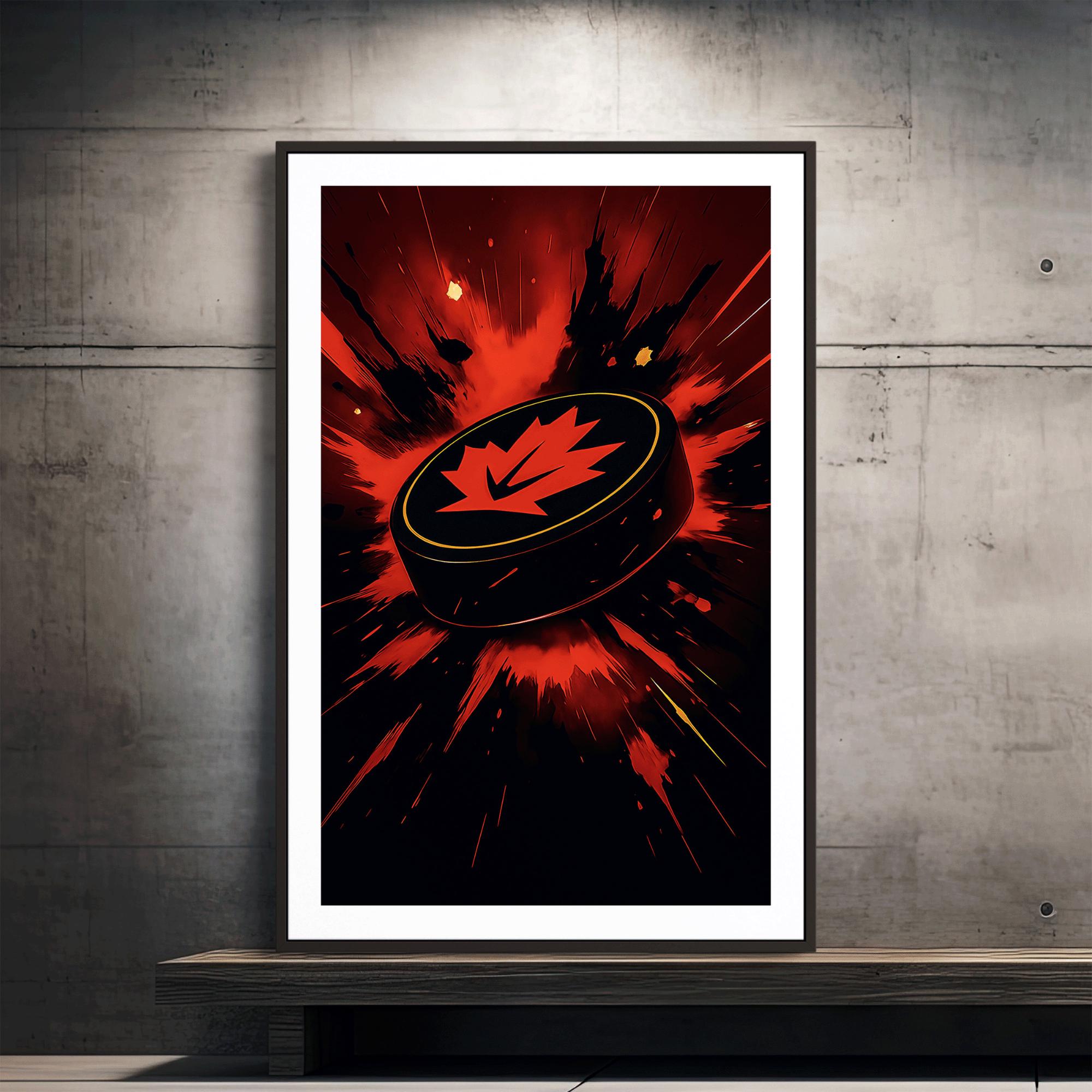 Discover Team Canada Red Hockey Poster (Unframed), Puck Art Print, Canadian Sports Wall Decor