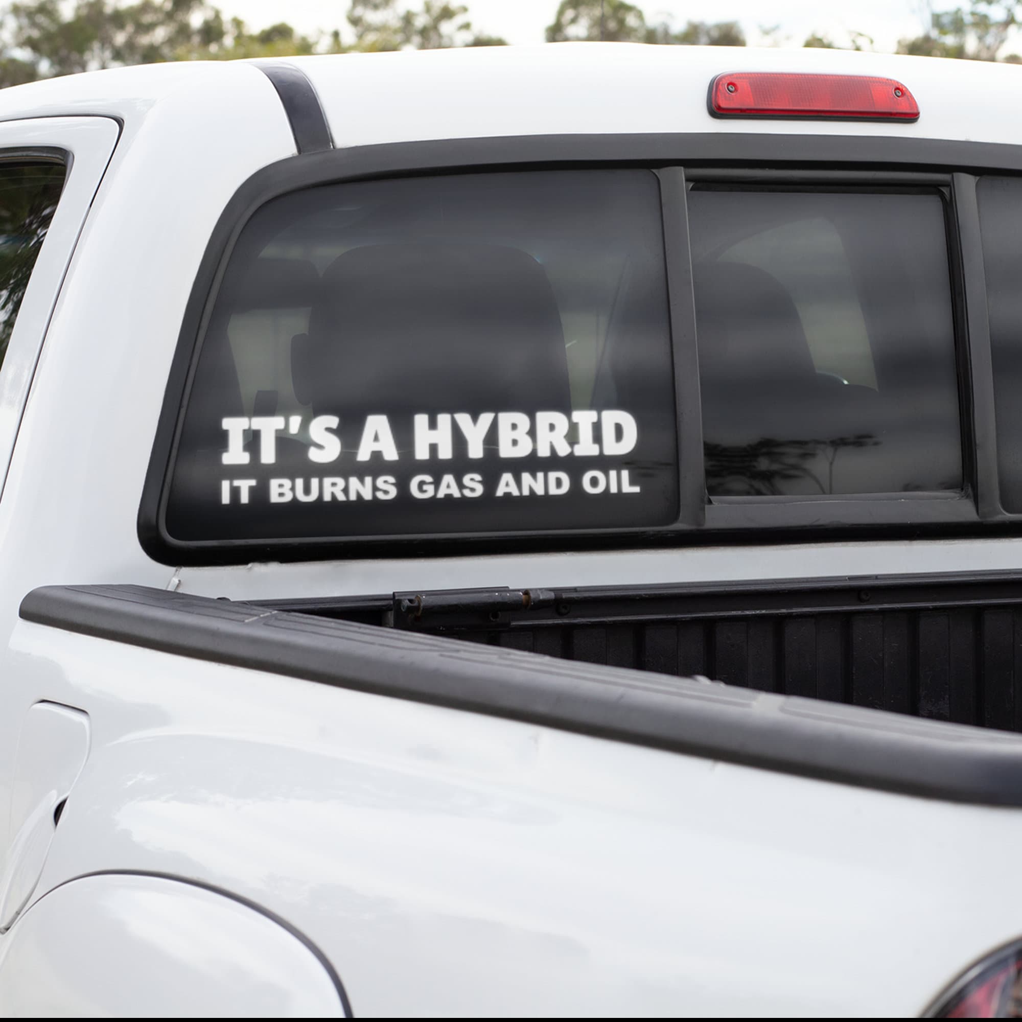 It's a hybrid It burns gas and oil funny car sticker decal - Forged N Fast