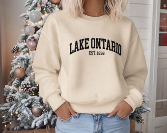 Lake Ontario Collegiate Sweatshirt, Great Lakes Crewneck Sweater, Ontario Canada Shirt, Vintage University Style Canadian Gift, Lake Ontario