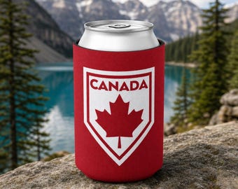 Porta-latas Canadian Shield em neoprene para cerveja | Capa para bebidas com estampa de folha de bordo | Ideal para camping, churrasco, casa de campo, lago, cabana e trilhas