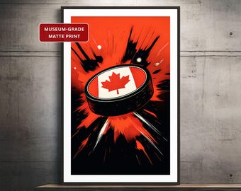 Pôster da Seleção Canadense de Hóquei (Sem Moldura), Impressão Artística de Disco de Hóquei, Decoração de Parede Esportiva Canadense