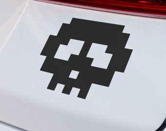 Calcomanía de vinilo estilo retro de juego Pixel Skull, pegatina de jugador de 8 bits, para ventana de coche, portátil, SUV