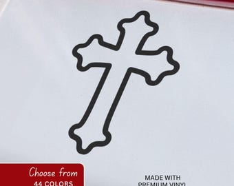 Adesivo de vinil com contorno da cruz cristã, símbolo da fé, adesivo resistente às intempéries para uso externo.