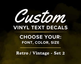 Adesivos de vinil retrô personalizados – Texto personalizado para carro, laptop e janela.