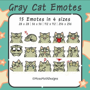 Cute Gray Tabby Cat Emotes for Twitch, Discord, YouTube Streaming