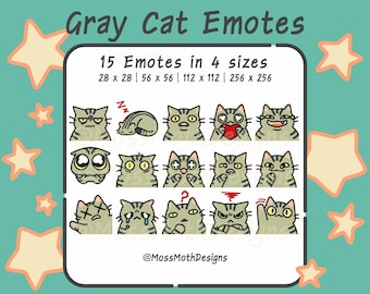 Emoticones de gato atigrado gris para Twitch, Discord y YouTube (descarga digital)