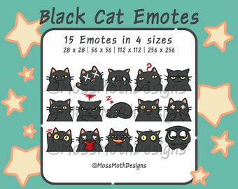 Emoticones de gato negro para Twitch, Discord y YouTube (descarga digital)