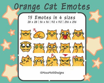 Emoticones de gato atigrado naranja para Twitch, Discord y YouTube (descarga digital)