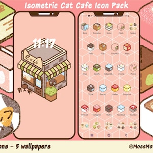 Isometric Cat Cafe App Icon Set, Phone & Tablet (Digital Download)