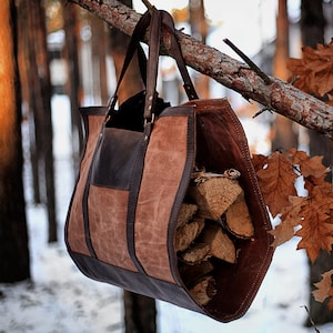 Firewood Log Carrier, firewood box, Wood carrier, Log Holder Indoor, Leather log carrier, burlap log carrier