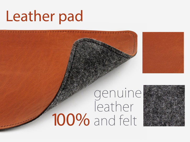 Desk pad leather and felt, leather desk blotter, custom size, custom leather mat for desk image 2