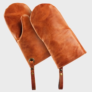 Handmade Leather Oven Mitt - Personalized BBQ Grilling Glove for Men, Dad, Grandpa - Heat Resistant Cooking Gift for Father&#39;s Day, Christmas