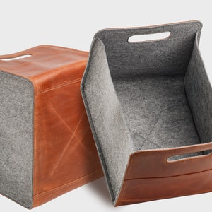 Storage basket for home, personalized leather storage bin, home storage