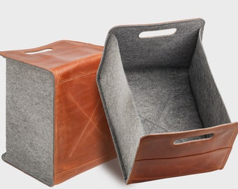 Storage basket for home, personalized leather storage bin, home storage