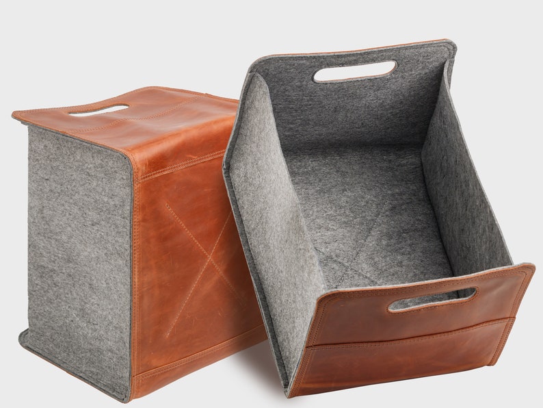 Storage basket for home, personalized leather storage bin, home storage image 1