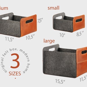 Storage bin from leather and felt for clothes and stuff, personalized leather baskets with handle storage image 8