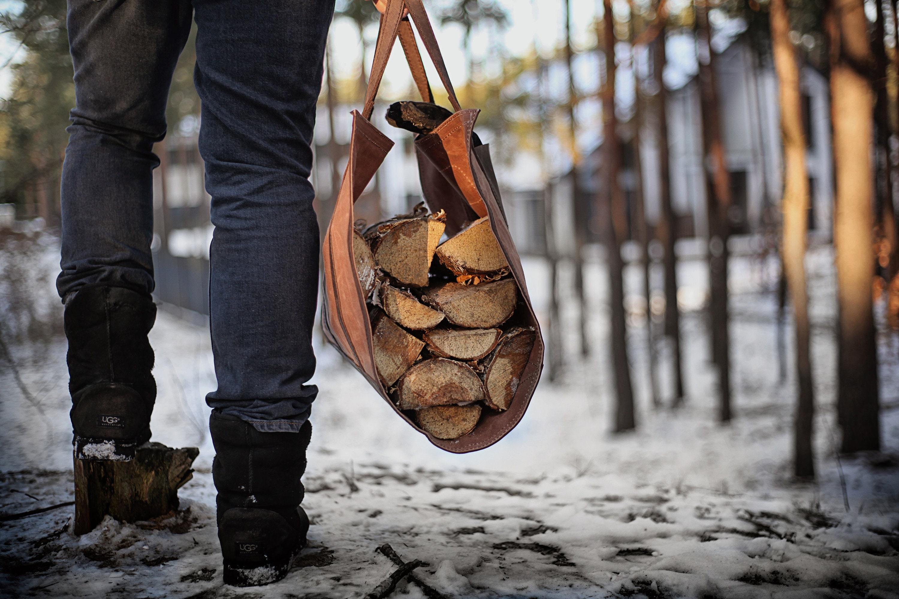 Leather Log Carrier Firewood Bag Firewood Log Carrier Etsy
