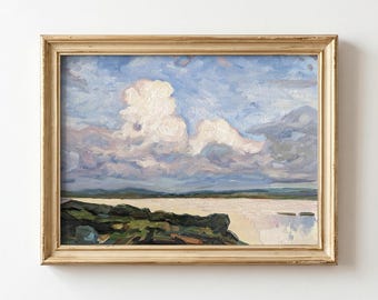 Cloud landscape Original Oil Painting,  River wall art Canvas Board, 11x14 Inches - Hand-Painted,