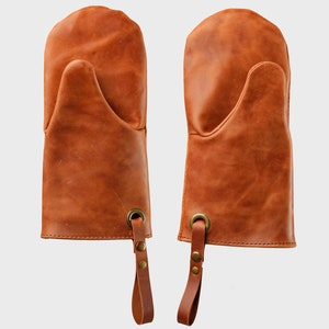 Mens cooking gloves made of leather, brown leather oven mitts for chef