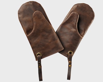 Christmas gift for men, husband, daddy, grandad - Leather cooking oven mitts with personalization