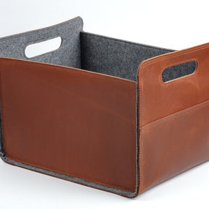 Basket leather, strong storage box, Leather storage bin, Office Storage, Storage bin cube, storage bin leather, black leather box
