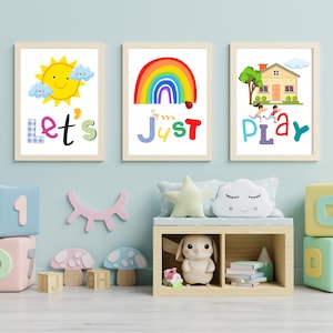 Let&#39;s Just Play, Kids Wall Art, Playroom wall Art, Nursery decor, Children&#39;s Wall Art, Set of 3, Toddler Wall Art, School, Bundle, 2022