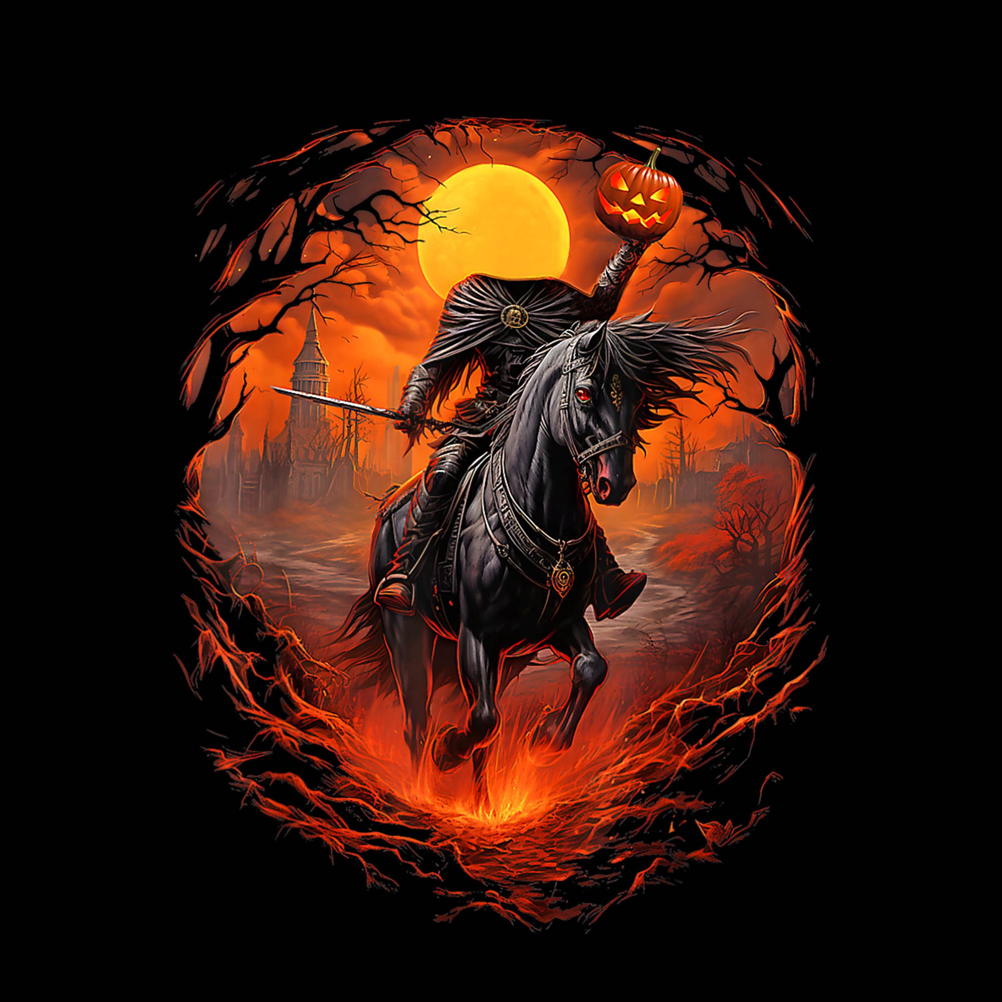 Halloween Pumpkin Curse Fire Headless Horseman