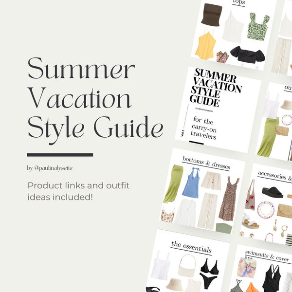 Summer Vacation Outfit Guide | Travel Outfit Planner | Neutral Outfits Style | Capsule Wardrobe | Digital Outfit Guide | Summer Trends 2023