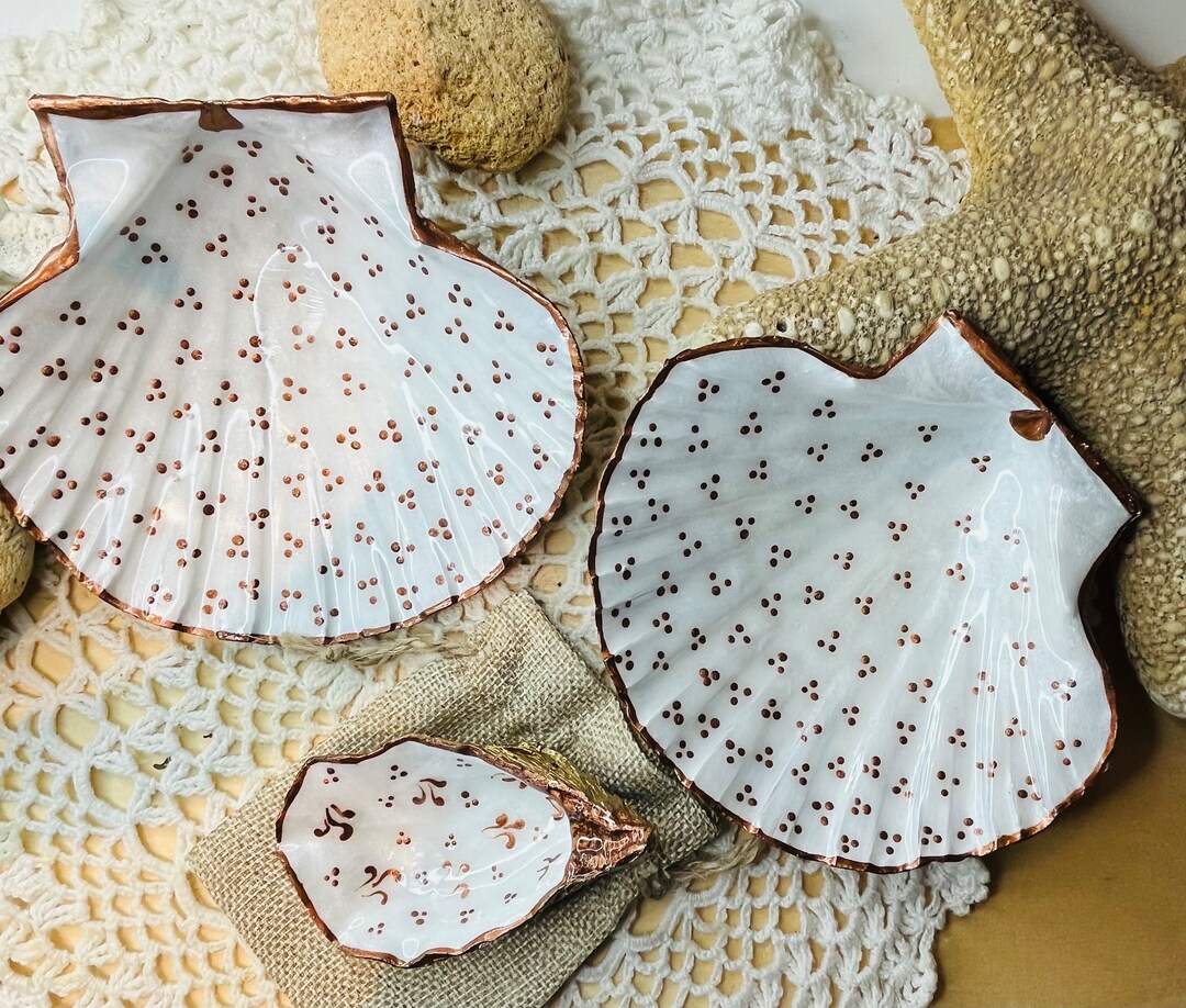 2 Pearly Scallops With Handmade Copper Design and a Small Oyster ...