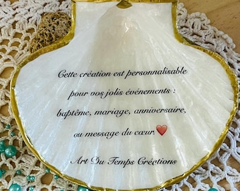 Scallop shell to personalize with mother-of-pearl and gold effect Wedding Baptism gift message