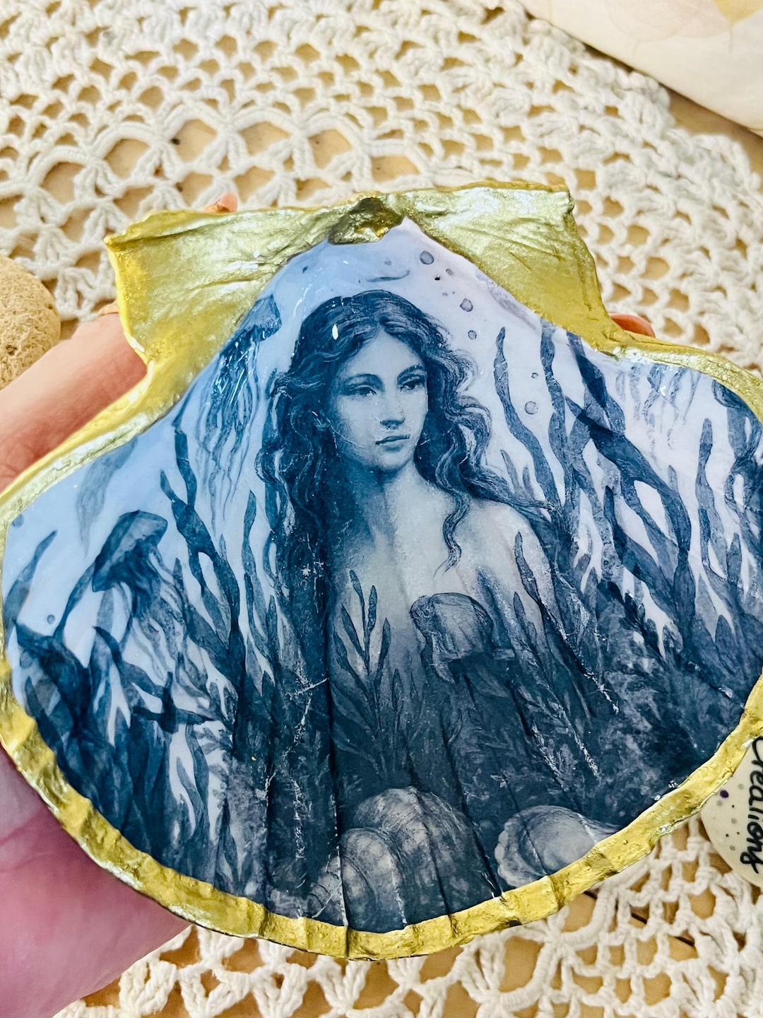 Vintage Scallop Shell – Deep Sea Nymph | Ocean Decor – Trinket Dish ...