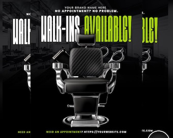 Walk-Ins verfügbar Flyer - Barber Flyer Vorlage - DIY Flyer - Canva bearbeitbarer Flyer - Barbershop - Hairstylist