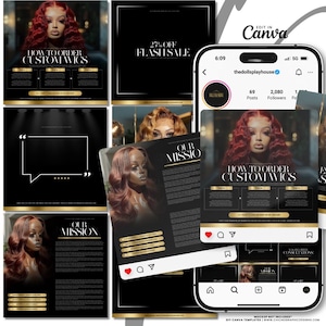 DIY Canva Hair Flyers, Hair Social Media Content Posts, Editable Canva Flyers, Custom Wigs, Bundles, Hairstylist, Hair Business
